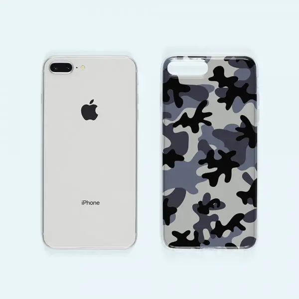 Camouflage Gris - Coque de Silicone iPhone 7 Plus, 8 Plus