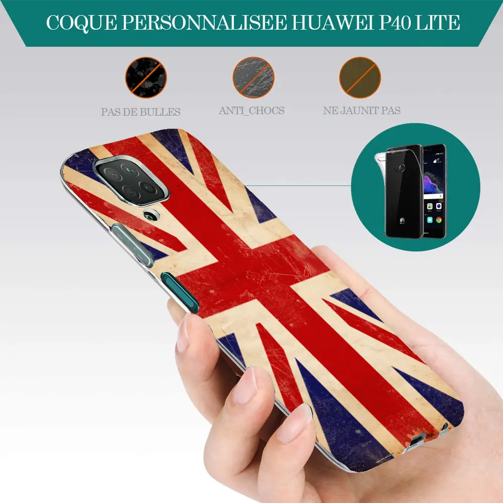 Coque personnalisée Huawei P40 Lite Drapeau Union Jack Vintage