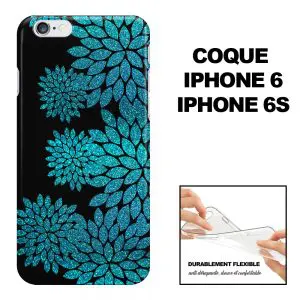 Aqua Glitter Flowers, Coque de telephone iPhone 6
