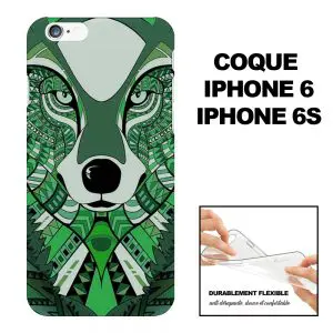 Loup Vert Azteque, coque iphone 6 gel silicone