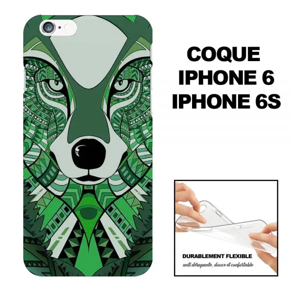Loup Vert Azteque, coque iphone 6 gel silicone