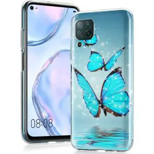Coque Animaux Huawei P40 Lite Papillon Turquoise, housse bumper Silicone