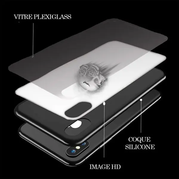 Vitre arriere iPhone Personnalisée Skull And Roses pour iPhone X, XR, XS, iPhone 11, iPhone 8 Plus, iPhone 8