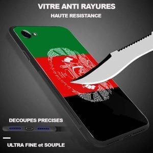 Coque iPhone SE 2020 Bumper Drapeau Afghanistan en Verre Trempé
