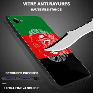 Coque iPhone SE 2020 Bumper Drapeau Afghanistan en Verre Trempé