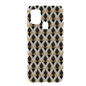 Coque glitter triangles in gold black and nude pour Samsung A21S