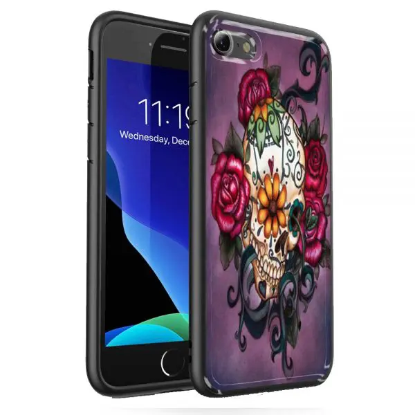 Coque Tête de Mort Couleur Violet pour iPhone SE 2 en verre Trempé