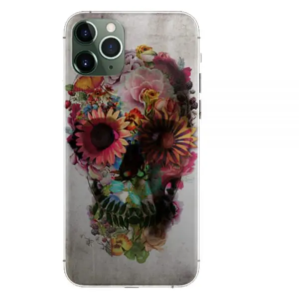 Coque de Silicone pour téléphones Apple iPhone, Samsung, Huawei avec le motif Skull Flowers Gardening