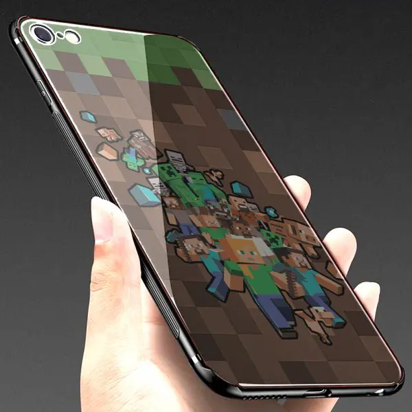 Coque Bumper Verre Trempé pour iPhone 6s, 6 Minecraft Forest Creeper