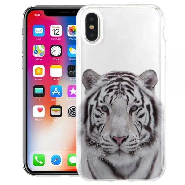 Coque iphone xr original silicone tigre blanc