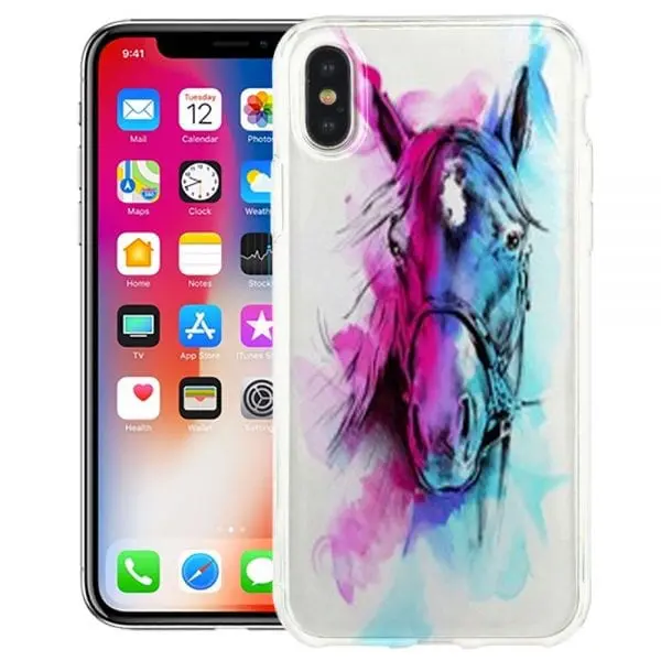 coque iphone xr original silicone watercolor horse