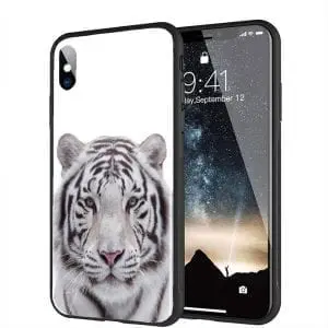 Coque iphone xr original verre trempé tigre blanc