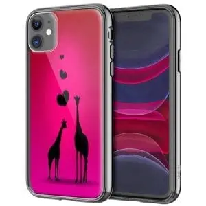 Girafe 2 Coeurs, Coque iPhone en Verre Trempé, collection Animaux