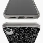 Coque Silicone iPhone XR Black Silver Damask