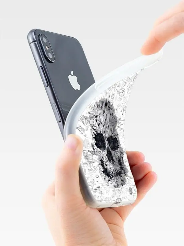 Griffonnage Skull pour iPhone XR sur une Coque de silicone anti chocs