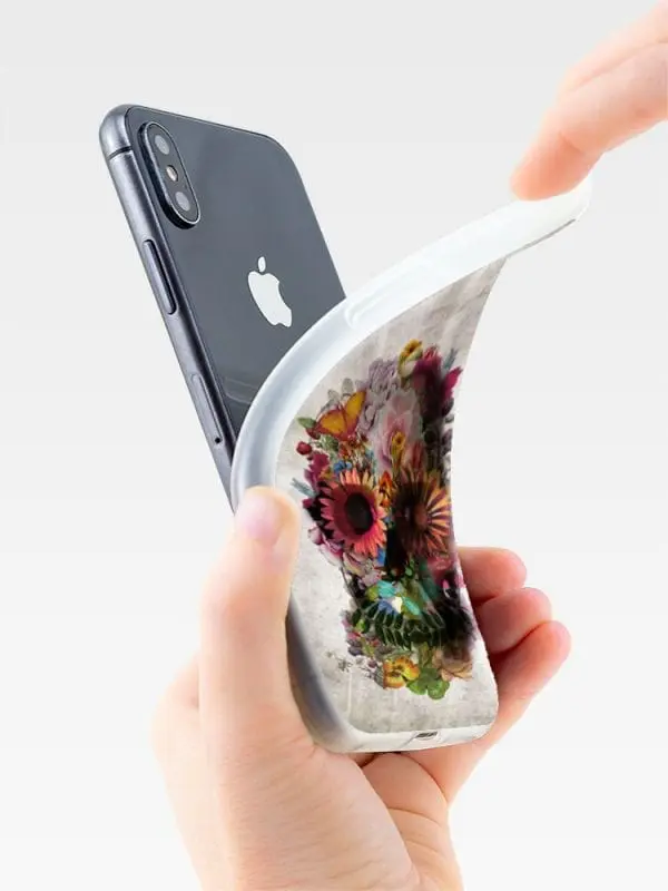 Housse à fleurs et Tete de Mort pour iPhone XR en gel silicone