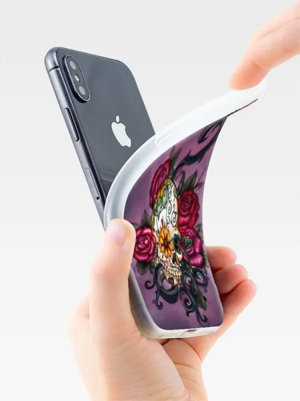 Bumper anti chocs Skull Flowers Violet pour téléphone portable Apple iPhone XR