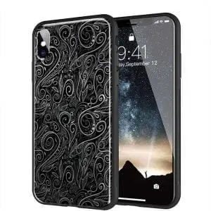 Black Silver Damask Coque iPhone XR Verre Trempé