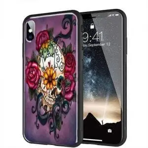 Coque Skull Flowers Violet pour iPhone XR en verre Trempé