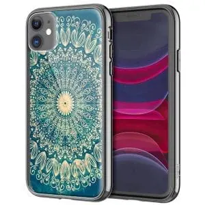 Blue Organic Boho Mandala, Coque pour iPhone 12 en Verre Trempé