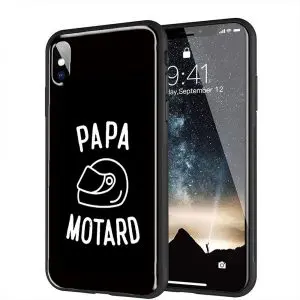 Coque renforcée en Verre Trempé pour iPhone X, XR, XS, Motif Papa Motard, pour les pères fans de Moto