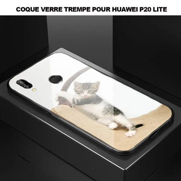 Coque verre Trempé P20 Lite Huawei Baby Cat, cute Kitten Climbing
