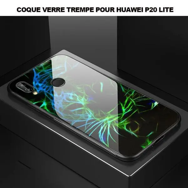 Coque verre Trempé arriere Abstract Neon Leopard pour mobile Huawei P20 LITE
