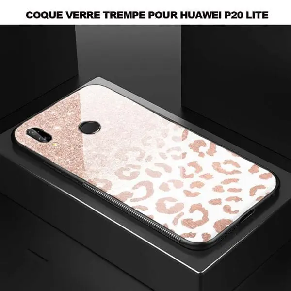 Pattern Leopard Strass Rose pour cette coque téléphone P20 LITE Huawei en Verre Trempé
