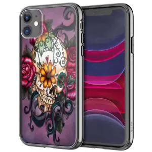 Coque iPhone 12 skull flowers violet