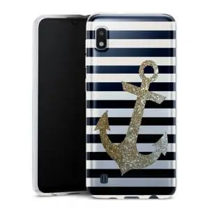 coque samsung a10 pour fille gold glitter anchor in black