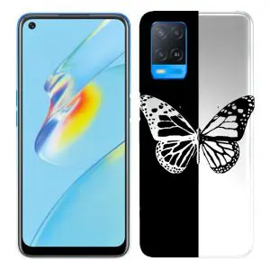 Butterfly Noir et Blanc, Coque en silicone téléphone Oppo A54 5G, A74 5G