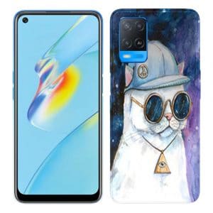 Chat Hipster, coque silicone pour Oppo A54, A74 5G