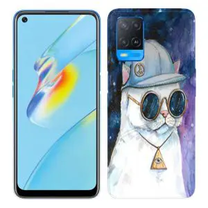Chat Hipster, coque silicone pour Oppo A54, A74 5G
