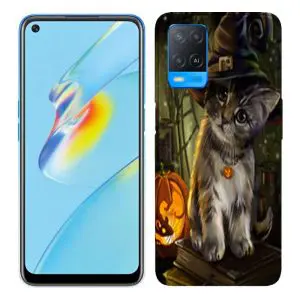 Coque Oppo A54 5G, A74 5G personnalisée en Silicone Halloween Cat
