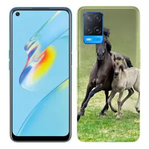 Coque Oppo A54 5G, A74 5G personnalisée en Silicone Horses Wild Duelmener Ponies Mare and Foal