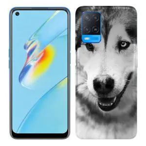 Coque Oppo A54 5G, A74 5G personnalisée en Silicone Husky aux yeux clairs