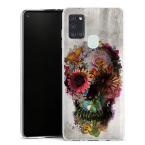 Coque pour téléphone Samsung Galaxy A21S personnalisée motif skull flowers