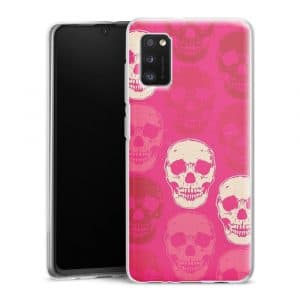 Coque tel portable Samsung Galaxy A41 en silicone personnalisée skull rose