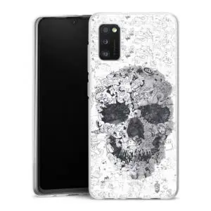Coque tel portable Samsung Galaxy A41 en silicone personnalisée doodle skull
