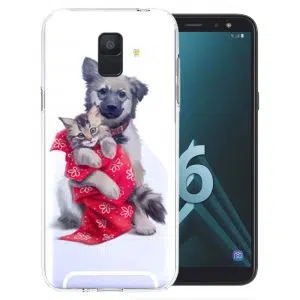 Coque chien et chat douillets pour Samsung A6 2018