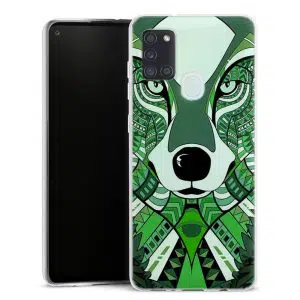 Coque personnalisée Loup Azteque de couleur Vert pour Samsung Galaxy A21S