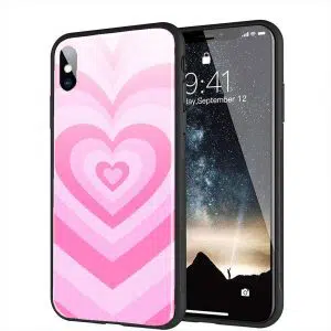 Coque Coeur Rose pour téléphone iPhone X en Verre Trempé