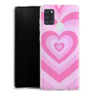 Coque Coeur Rose pour téléphone Samsung Galaxy A21S en Silicone