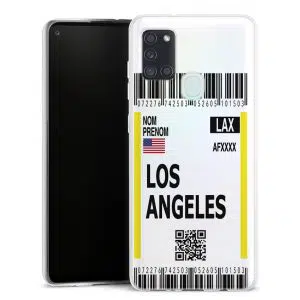 Coque portable Samsung Galaxy A21s motif Billet Avion Los Angeles Lax