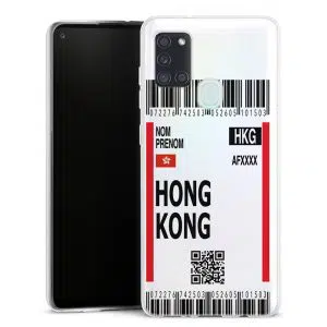 Coque portable Samsung Galaxy A21s motif Billet Avion Hong Kong