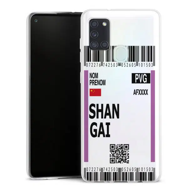 Coque portable Samsung Galaxy A21s motif Billet Avion Shangai