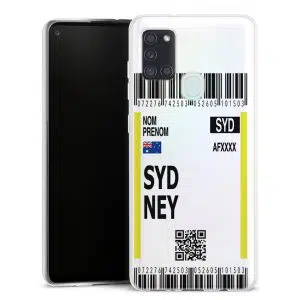 Coque portable Samsung Galaxy A21s motif Billet Avion Sydney