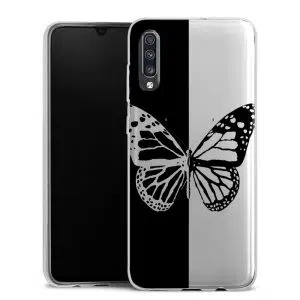 Coque pour Samsung galaxy A70 en Silicone Motif Butterfly noir et blanc