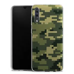 Coque téléphone personnalisée Samsung Galaxy A70 en silicone motif camouflage chasse ou armée pixels