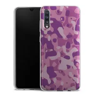 Coque téléphone personnalisée Samsung Galaxy A70 en silicone motif camouflage rose girly chasse pour femme
